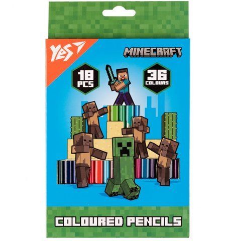 Олівці кольорові Yes 18 шт 36 кольорів Minecraft. Heroes Майнкрафт 290750 фото