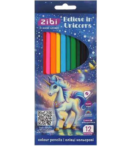 Кольорові олівці тригранні ZiBi Unicorn 12 кольорів ZB.2454 фото
