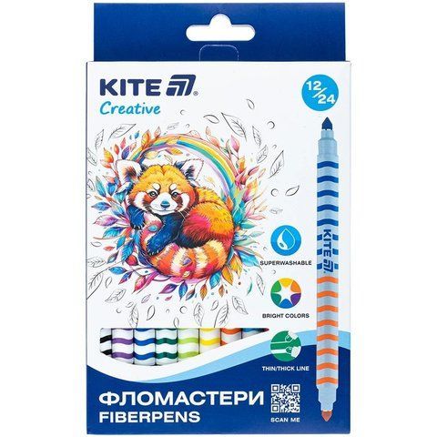 Фломастери двосторонні Kite Creative 12 шт 24 кольори K-1151 фото