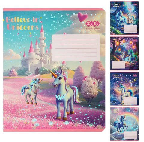 Зошит шкільний в клітинку 12 аркушів ZiBi Unicorn з тисненням фольгою ZB25.1752K фото