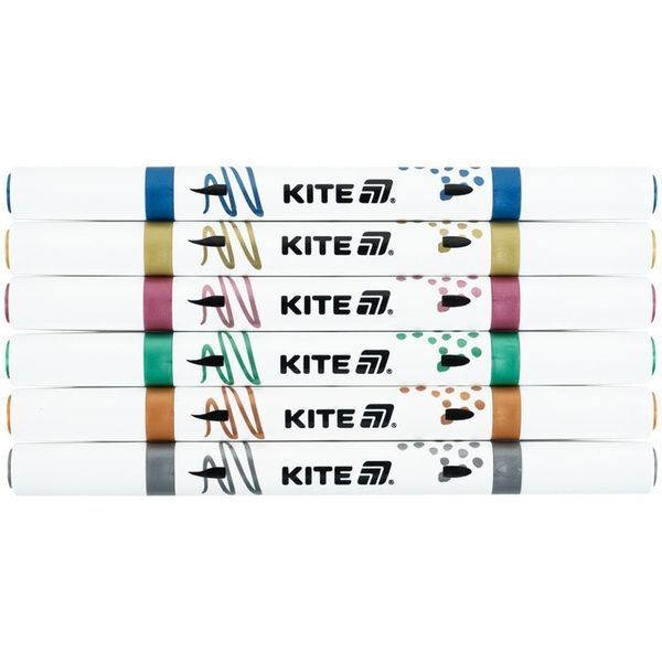 Акрилові маркери двостороннні 6 шт Kite Creative металік K-1294 фото