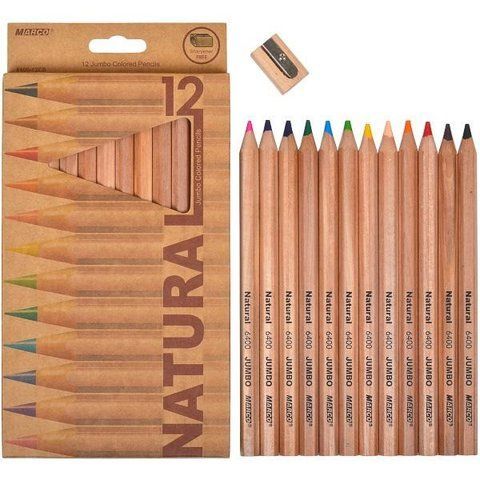 Олівці кольорові кольорів + точилка Marco Natural JUMBO12 6400-12 фото