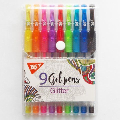 Набір гелевих ручок з блискітками, YES Glitter 9 штук 420431 фото
