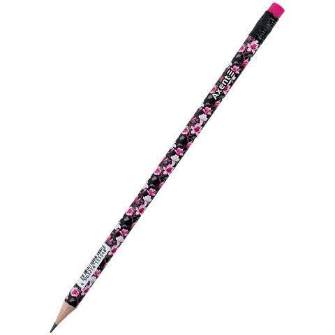 Олівець простий Axent Floral Black HB з гумкою дерево 9009/36-14-A фото