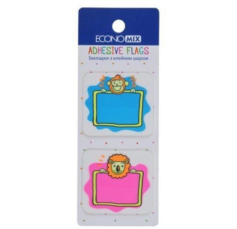 Пластикові закладки з клейким шаром Economix Fun Lion & monkey 40х45 мм 40 шт 20966-02 фото