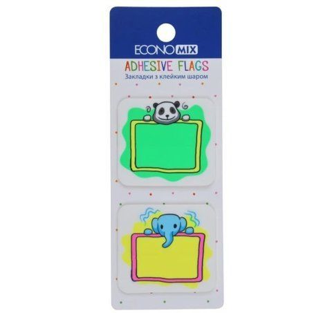 Пластикові закладки з клейким шаром Economix Fun Panda & elephant 40х45 мм 40 шт 20966-01 фото