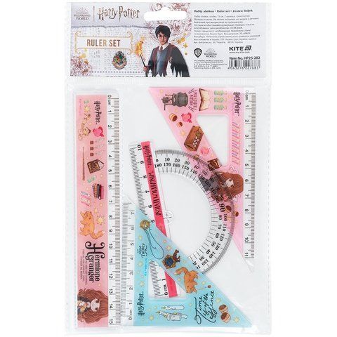 Набір лінійок 4 предмети: Kite Harry Potter (Гарі Потер): лінійка 15 см, транспортир, 2 косинця HP25-282 фото