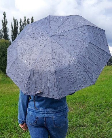 Складна жіноча парасолька напівавтомат Bellissimo "краплі дощу", сіра 497-5 фото