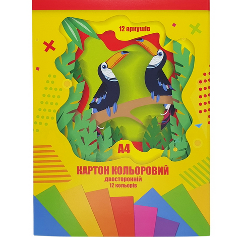 Двосторонній кольоровий картон А4, 12 аркушів, Тетрада ТЕ13098 фото